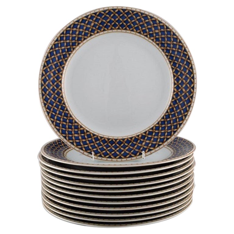 Douze rares assiettes à dîner Liselund de Royal Copenhagen, numéro de modèle 625