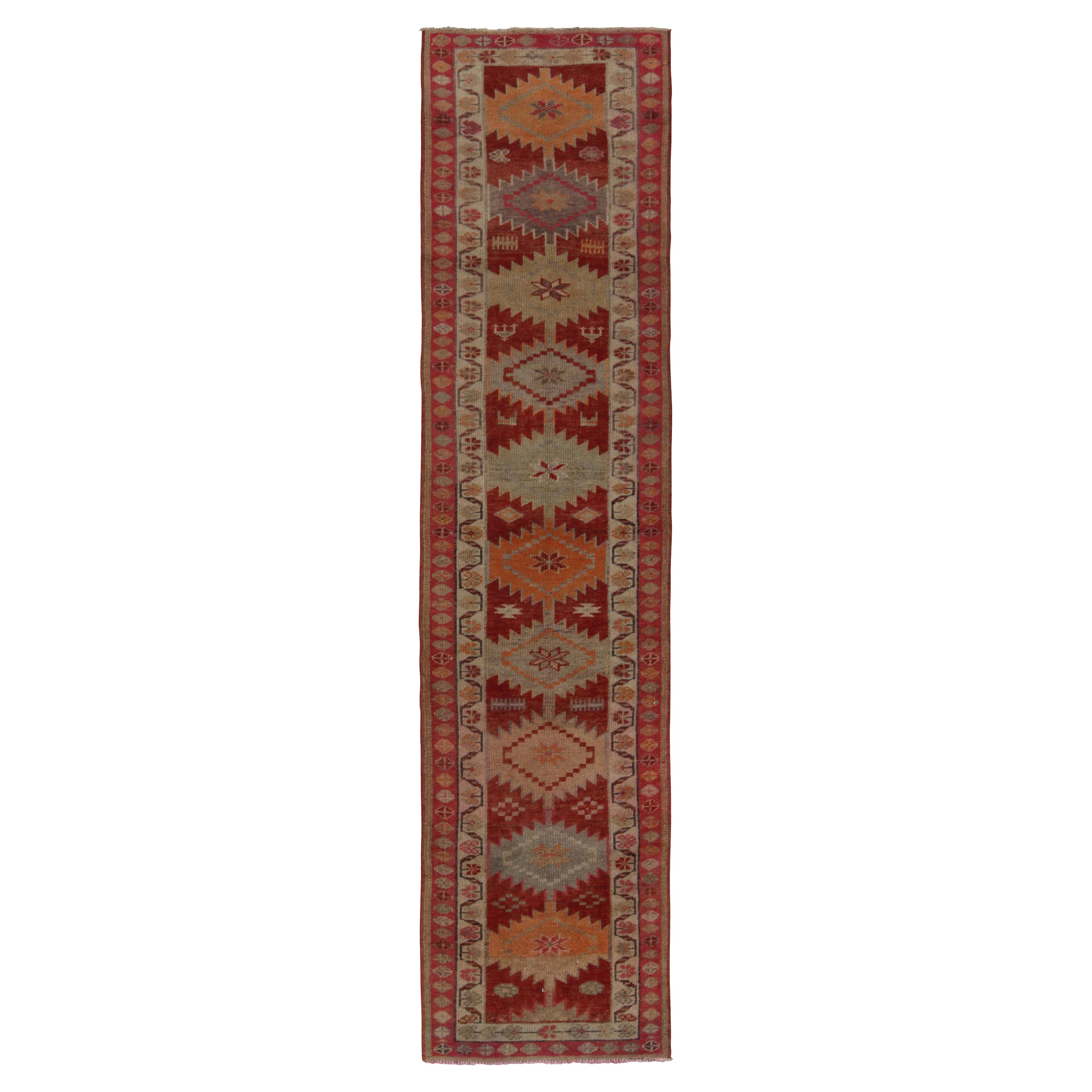 Vintage Turkish Tribal Runner in Red with Beige, Blue Patterns by Rug & Kilim For Sale