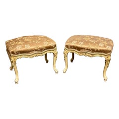 Pair of Antique Italian Carved and Parcel Gilt Benches
