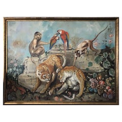 Whimsical Vintage Palm Beach Mural of Twin Leopards