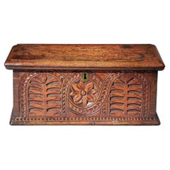 Rare William and Mary 17th Century Carved Oak Deeds Box of Small Proportions
