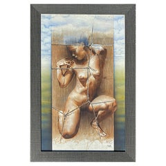 Hernán Sosa Nude Watercolor Painting on Paper Framed Under Glass #2