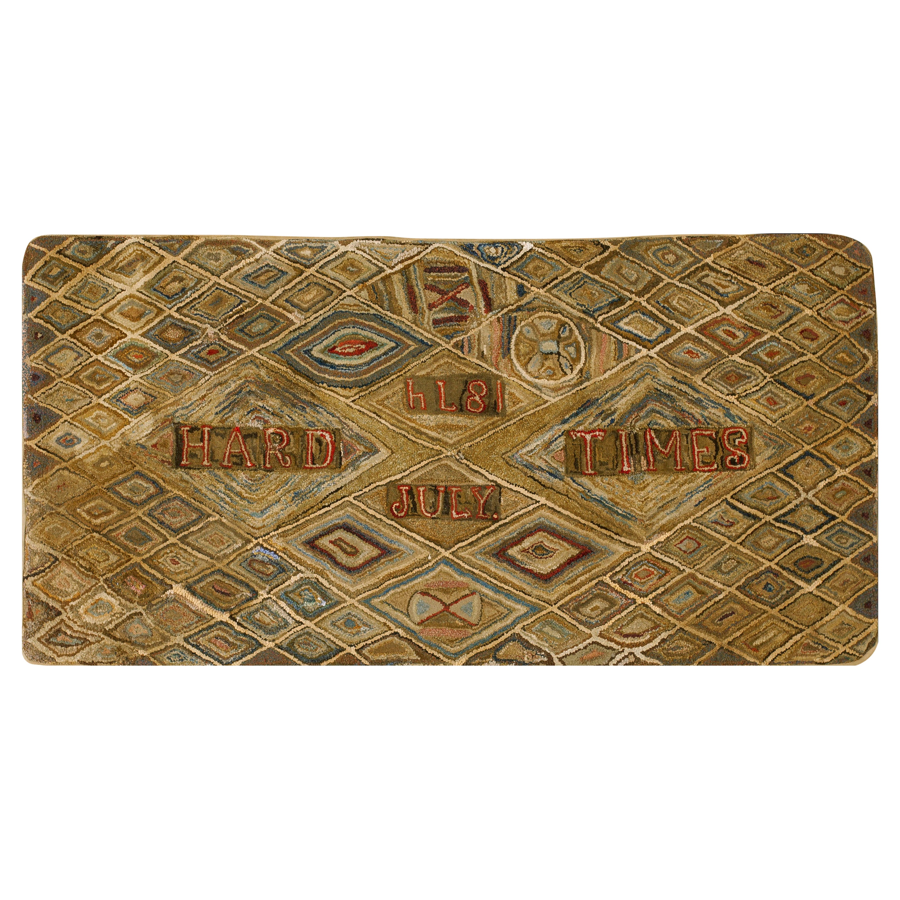 American Hooked Rug From 1870s ( 3'1" x 6'1" - 94 x 185 cm )