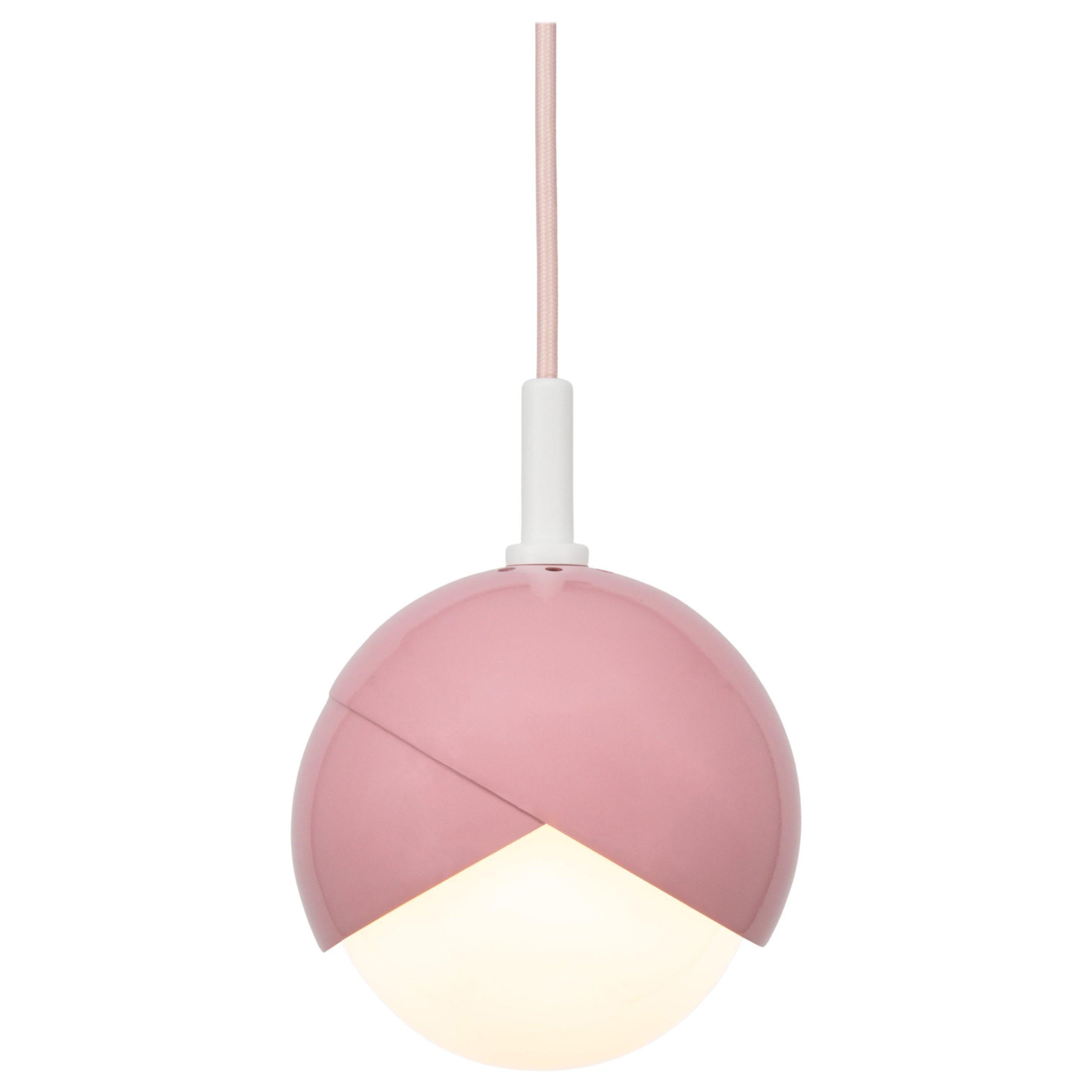 Lampe à suspension Benedict en rose et blanc Manteau en poudre, 9 pouces de diamètre 