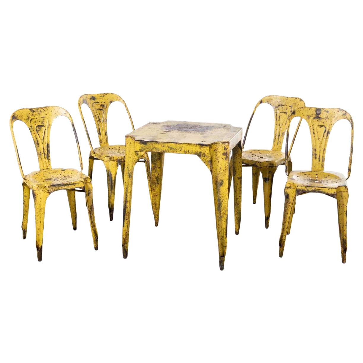 1950's Original French Multipl's Table and Chair Set, Yellow For Sale