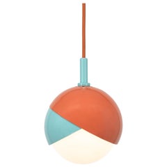 Benedict Pendant Light in Teal and Orange Powder Coat, Orange Cord, 9in Diameter