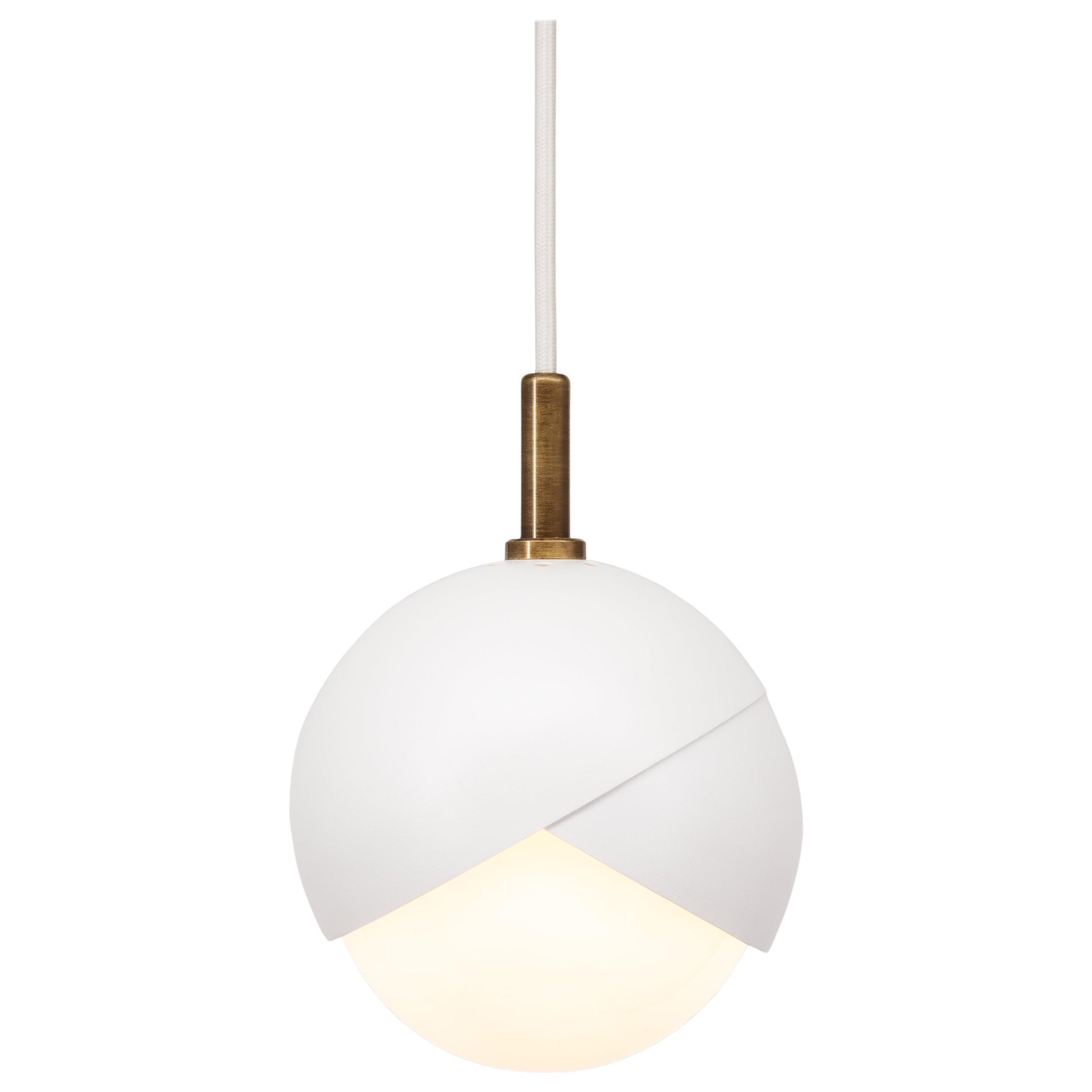 Benedict Pendant Light Matte White Powdercoat, Brown Brass, 9" Diameter 