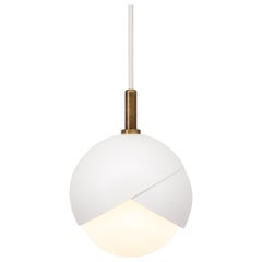 Benedict Pendant Light Matte White Powdercoat, Brown Brass, 9" Diameter 