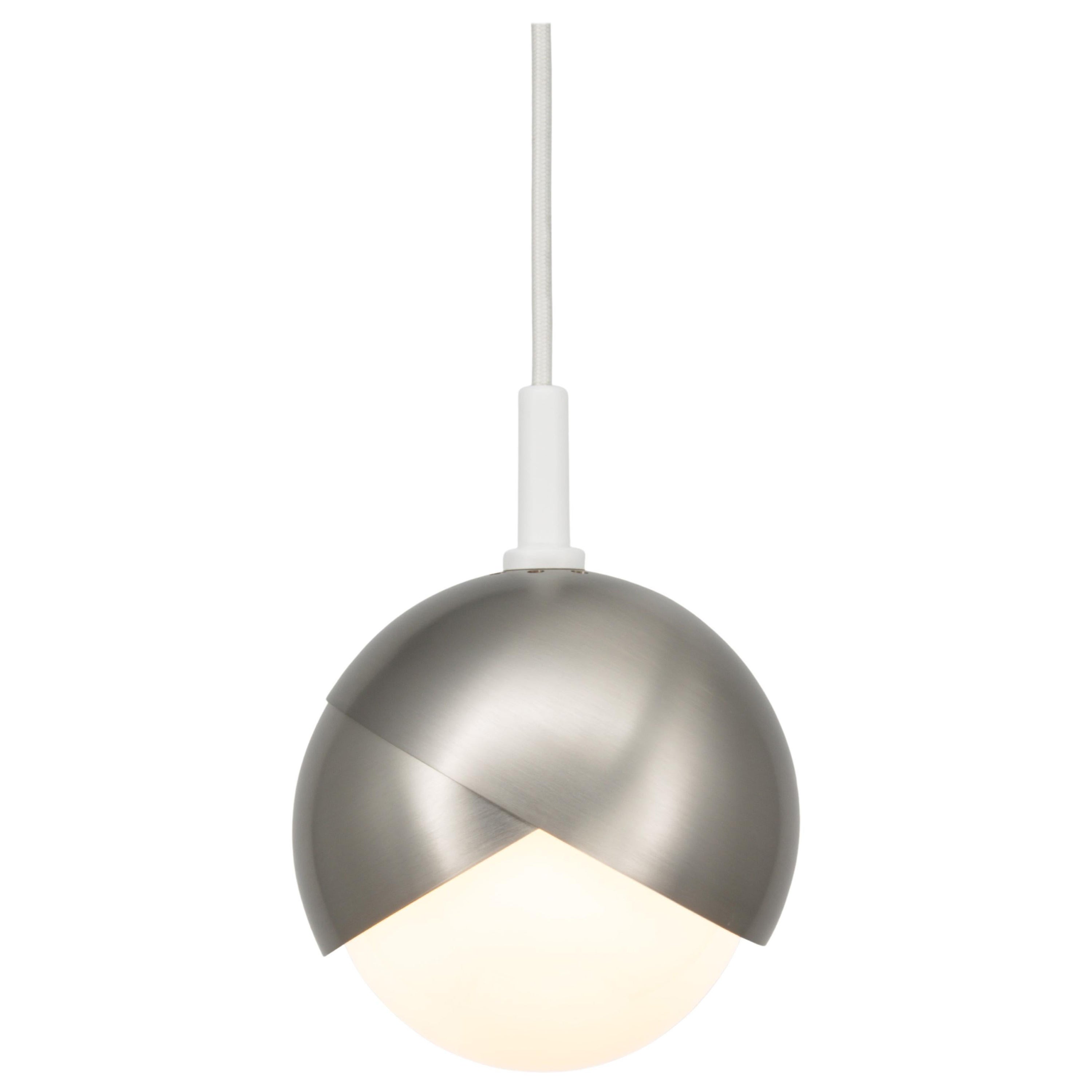 Benedict Pendant Light in Satin Nickel, White Powdercoat, 9in diameter For Sale