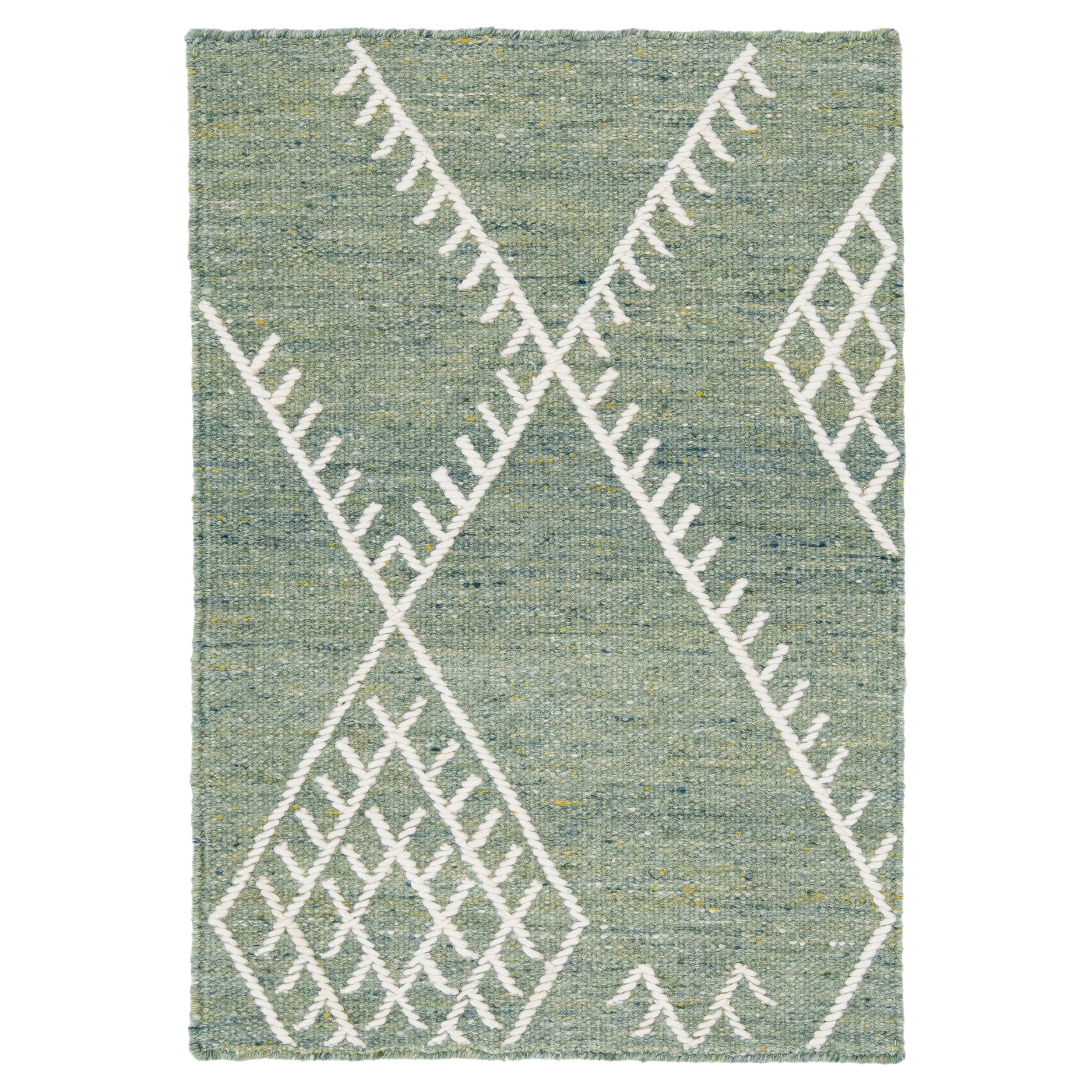 Apadana's Tapis Kilim vert en laine tissé à plat sur mesure