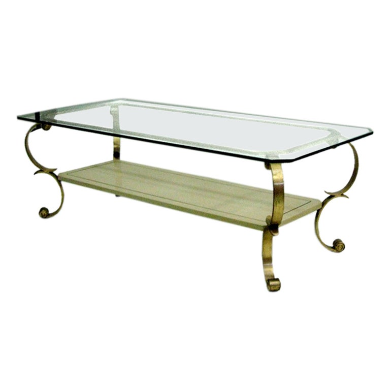 French Modern Neoclassical Lacquer & Glass 2 Tier Cocktail Table, .Maison Jansen For Sale