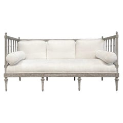 18th Century White-Grey Swedish Gustavian Pinewood Sofa Bench, Antique Daybed
