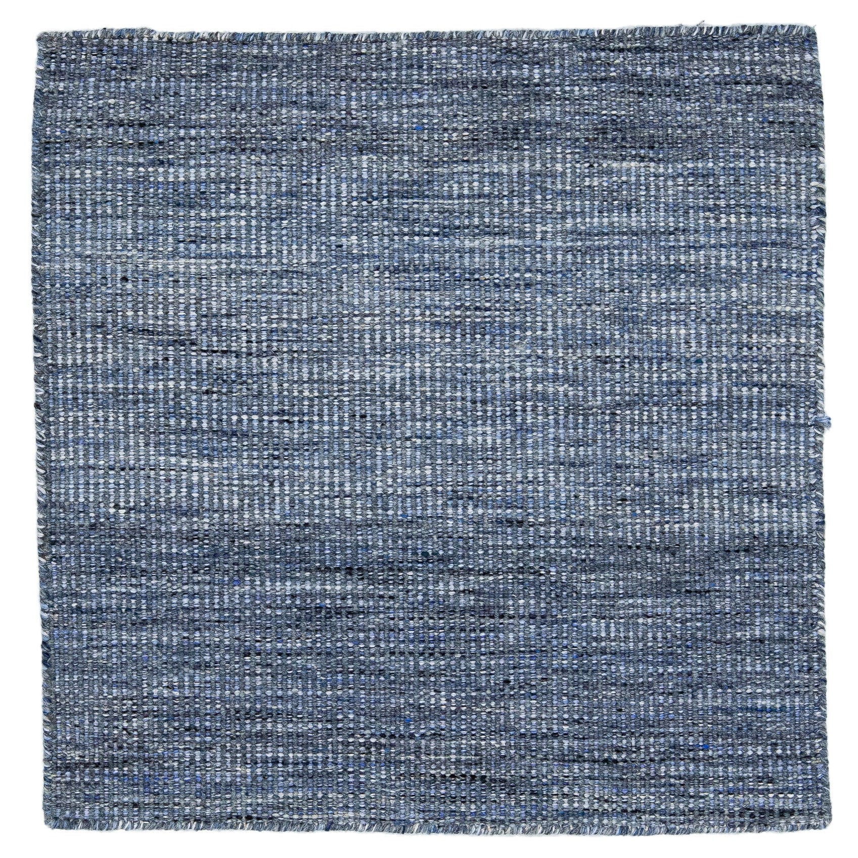 Apadana's Flatweave Kilim Navy Blue Custom Wool Rug For Sale