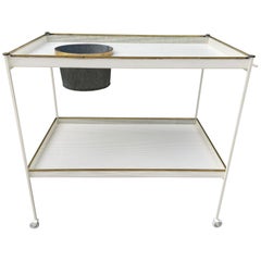 French Perforated Two-Tiered Metal Bar Cart w/ Brass Accents