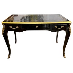 French Black Lacquered Louis XV Style Writing Desk with Bronze Mounts