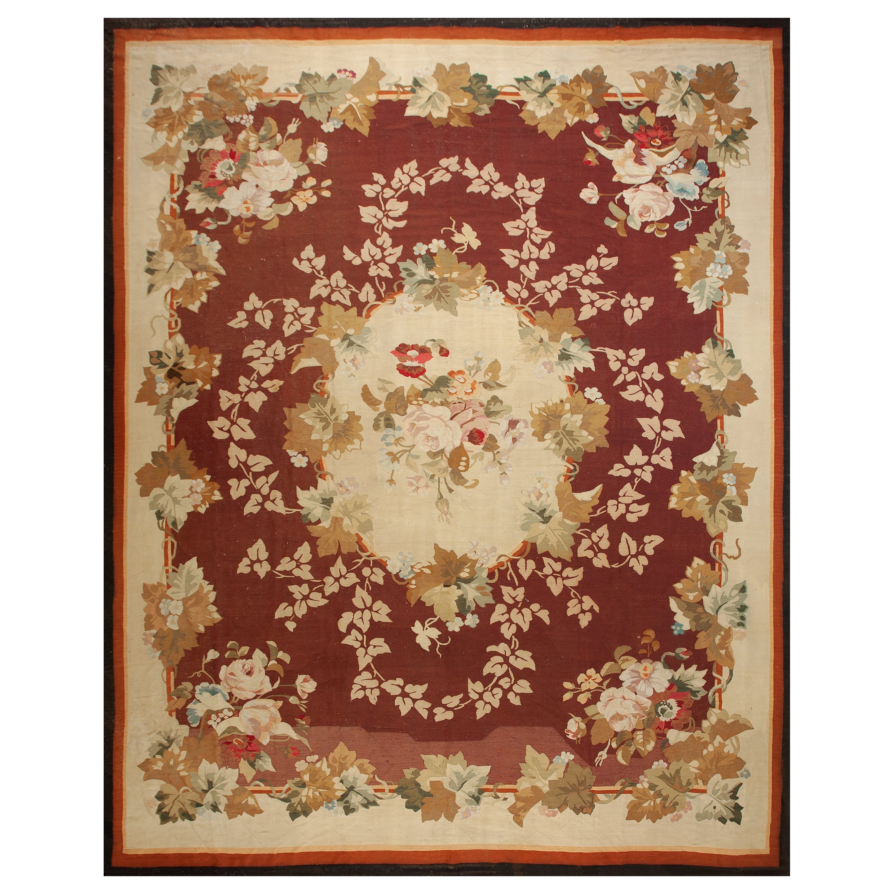 Large Antique French Aubusson Rug Handwoven Aubusson Napoleon III 1890 For Sale
