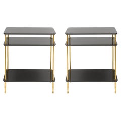 Pair of French Ebonized Three-Tiered End Tables in the Directoire Manner