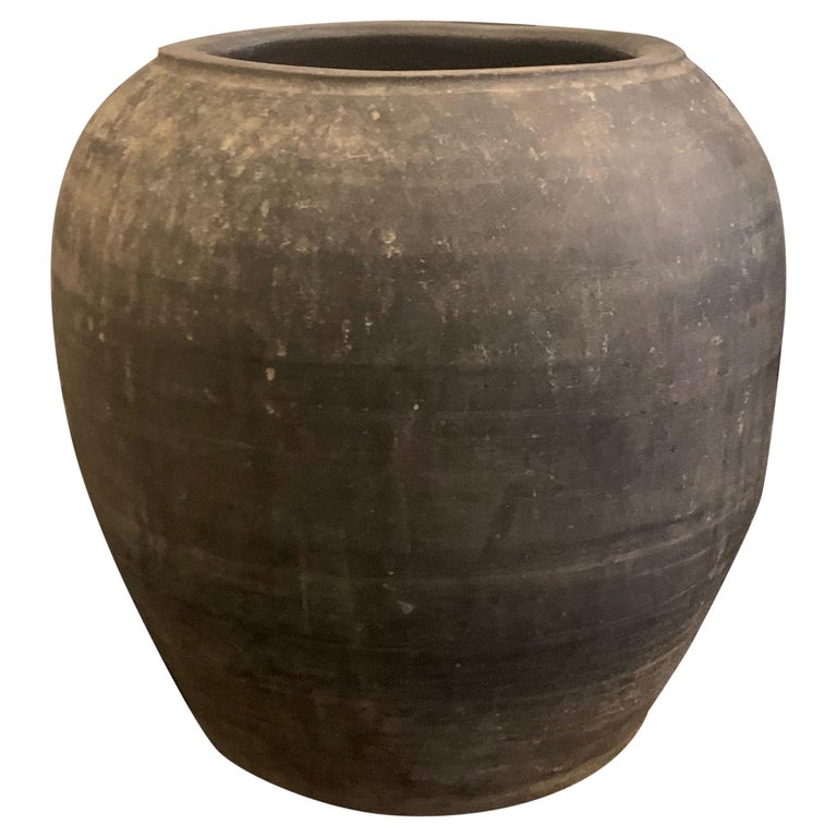 Charcoal Grey Weathered Terracotta Large Pot, China, 20th Century For Sale