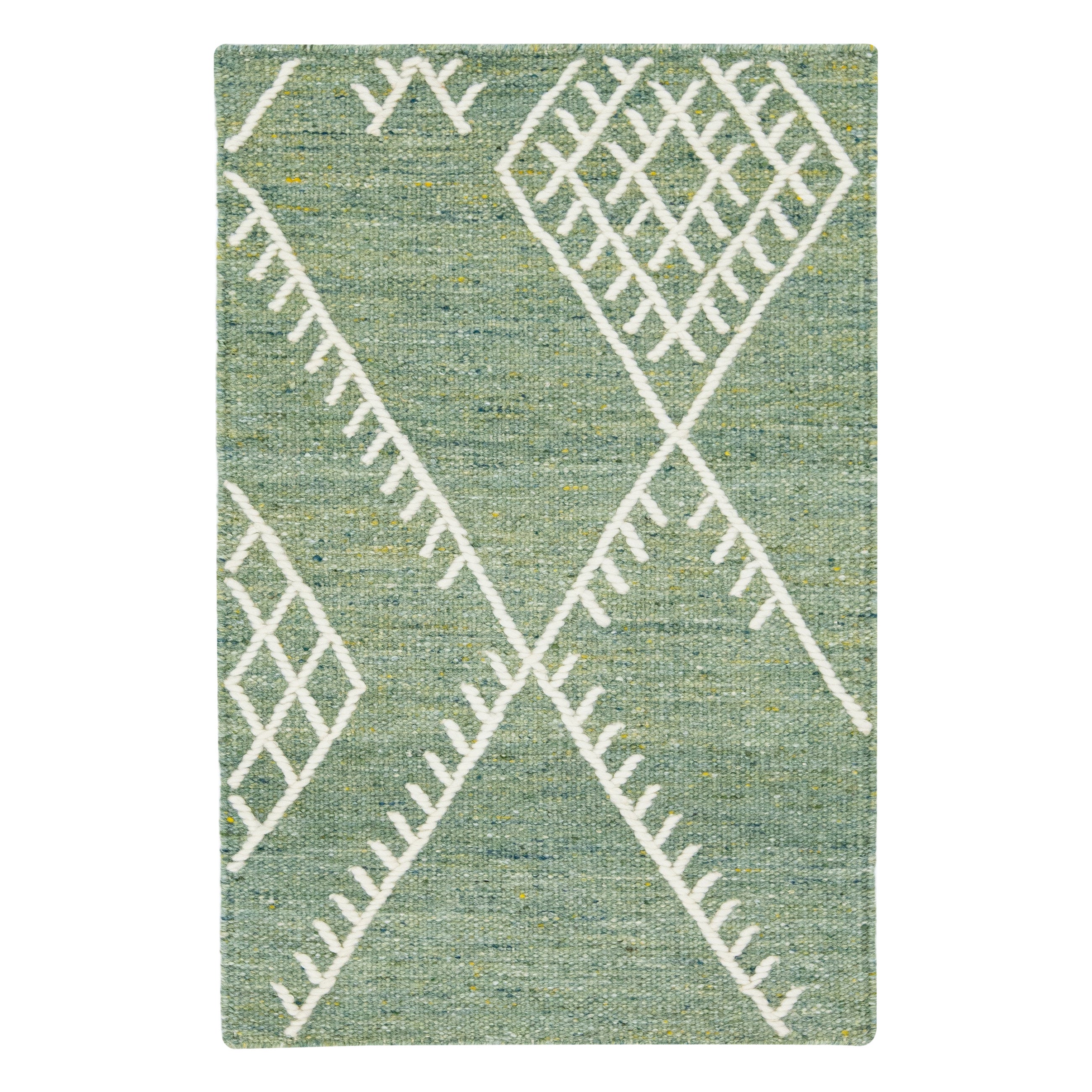 Apadana's Flachgewebter Kelim-Teppich aus grüner Wolle im Angebot