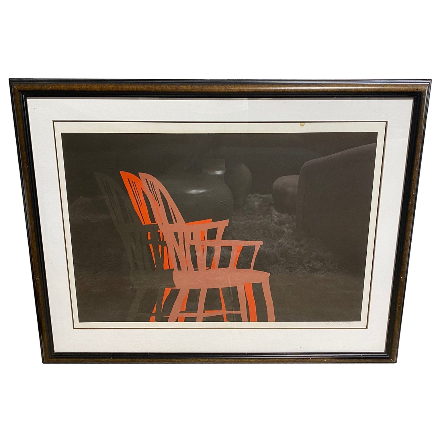 Arnold Mesches Signed Chair Series Large Color Lithograph, 1969