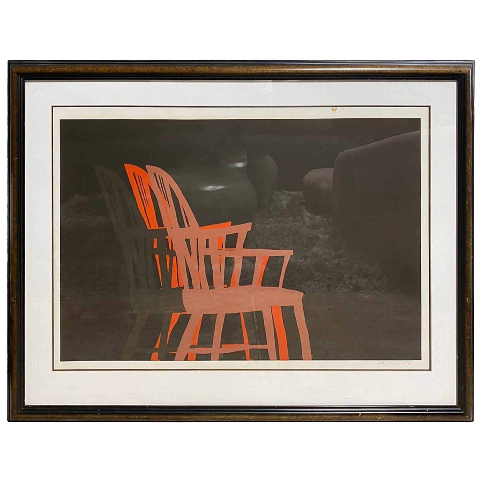 Chaise série signée Arnold Mesches, grande lithographie en couleur, 1969 en vente
