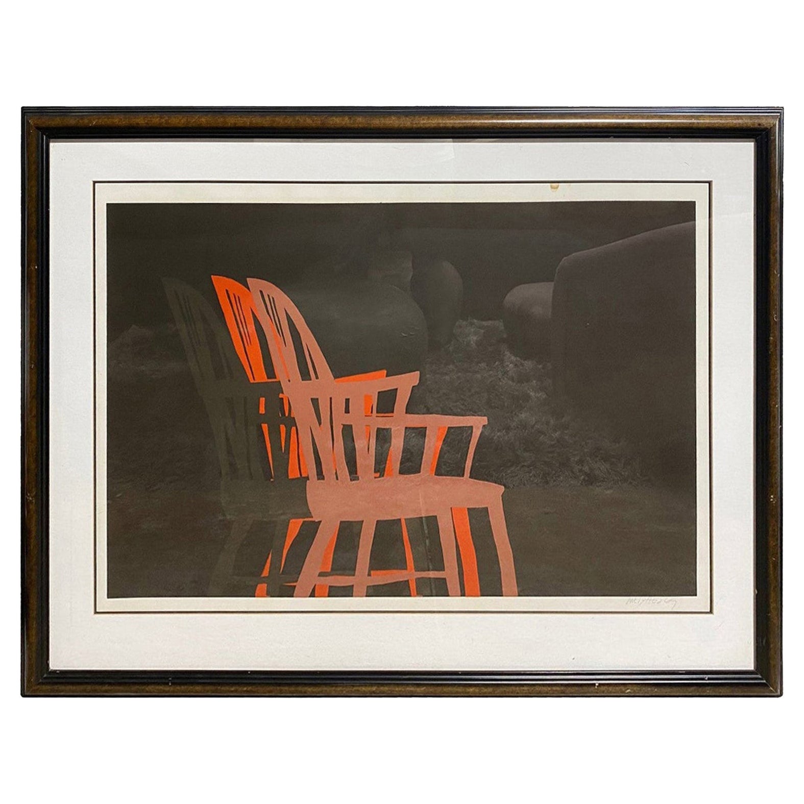 Arnold Mesches Signed Chair Series Large Color Lithograph, 1969