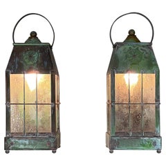 Small Pair of Vintage Handcrafted Wall-Mounted Brass Lantern