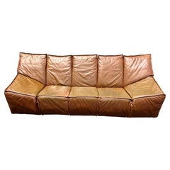 Vintage Roche Bobois Leather Sofa, France, Circa 1970s