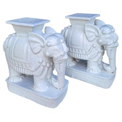 Mid-Century Blanc De Chine Style Asian Elephant Garden Stools / Side Tables -2