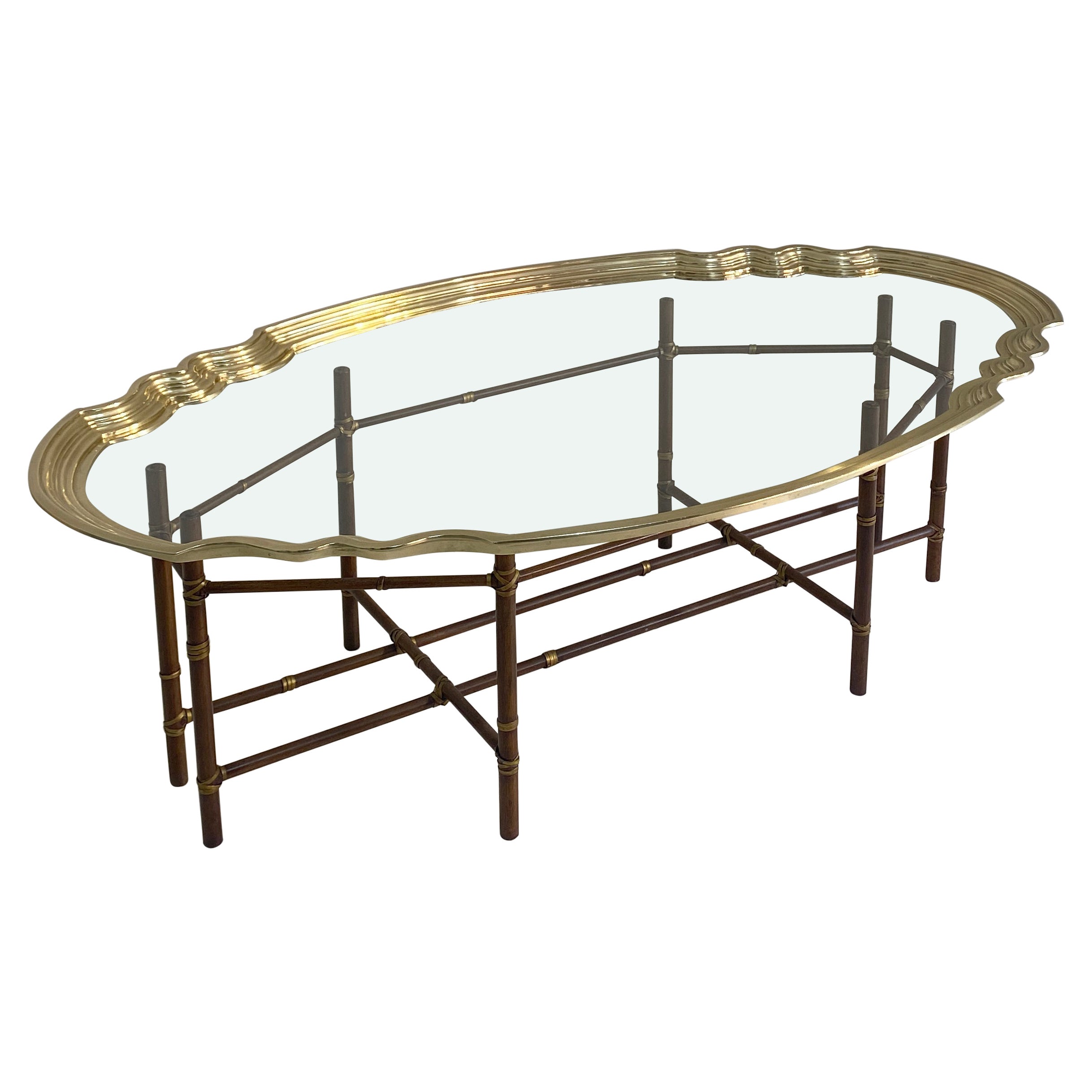 Hollywood Regency Brass and Glass Tray Coffee Table by Baker