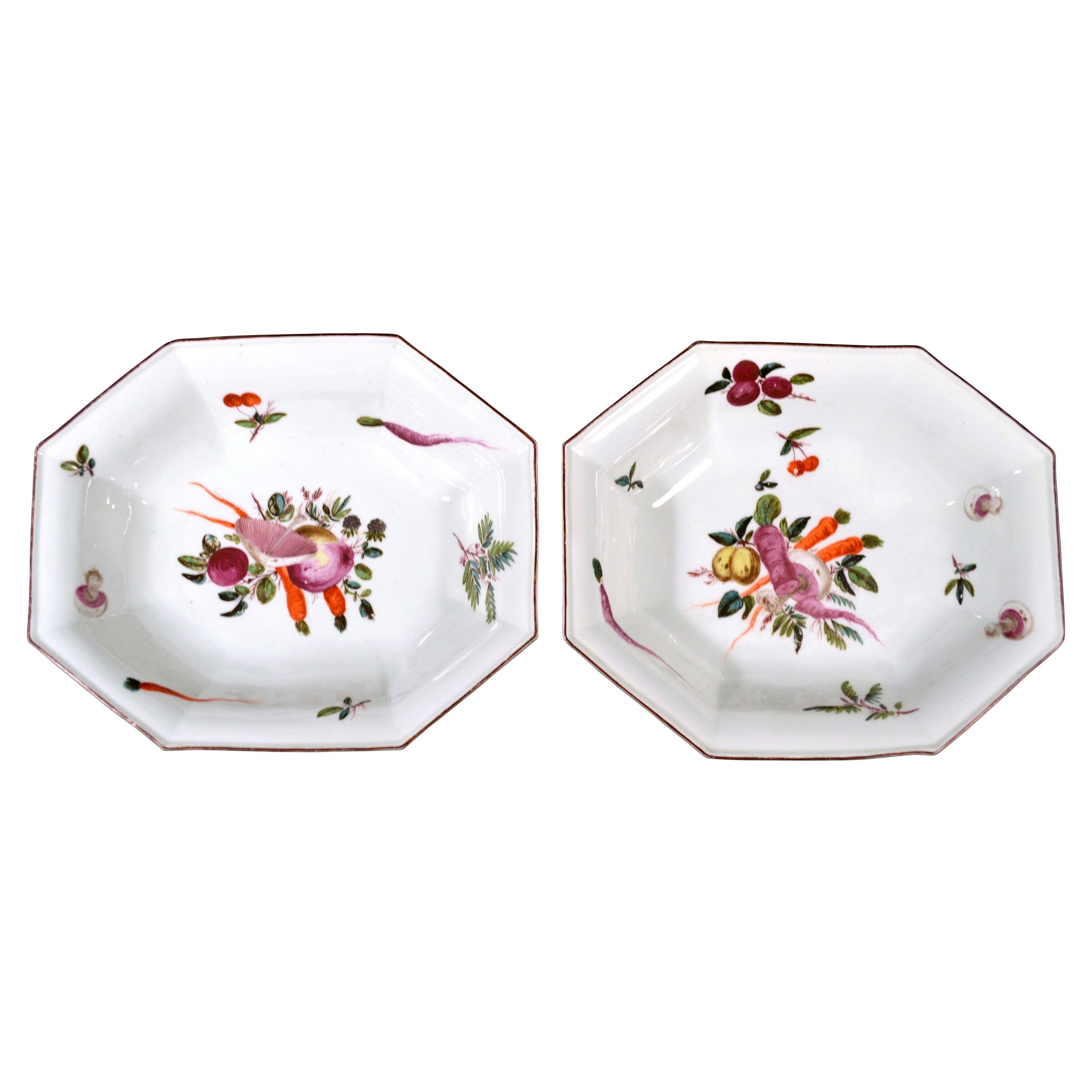 18th-century Chelsea Porcelain Dishes Painted with Vegetables