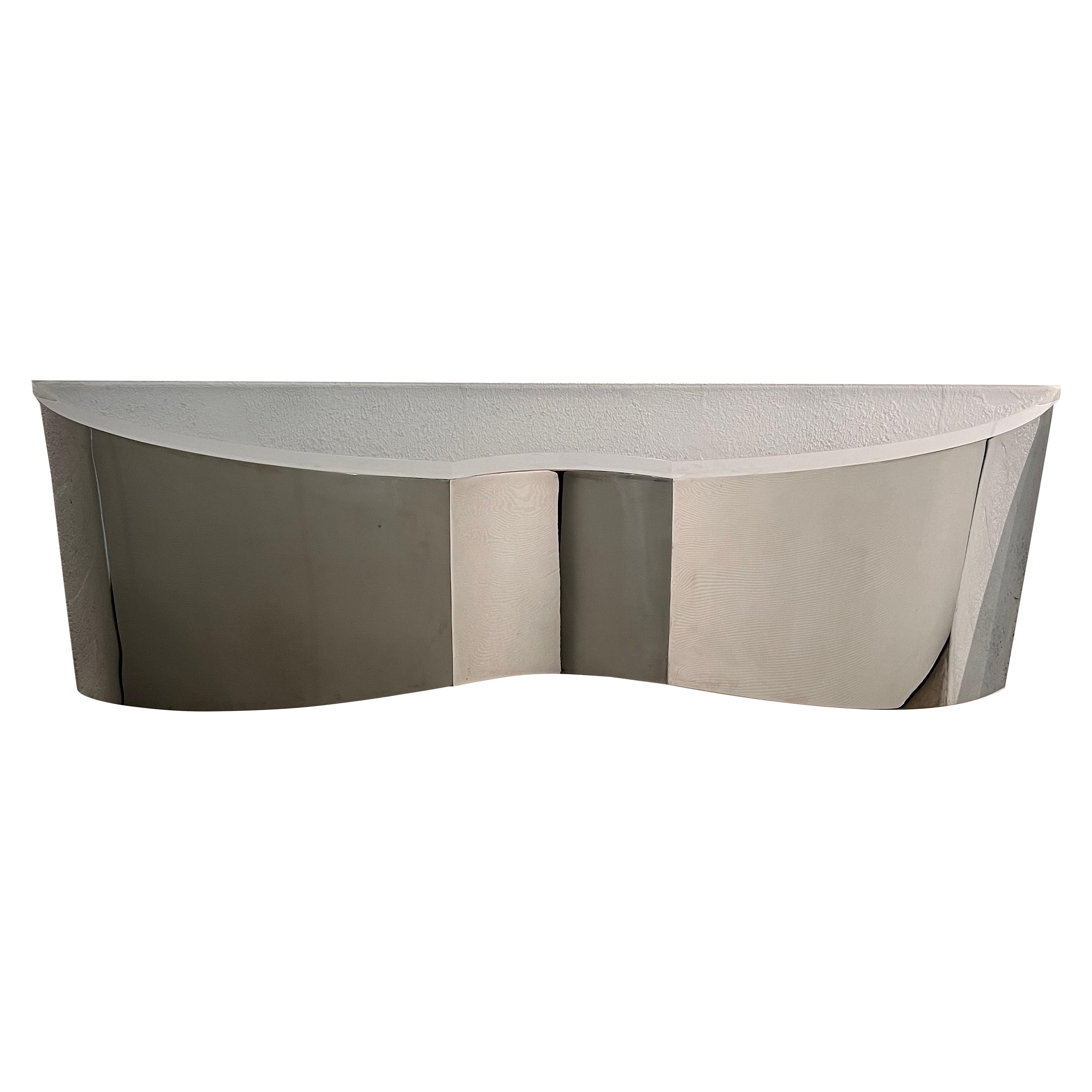 Mid-Century Custom Polished Steel and Frosted Lucite Illuminated Floating Shelf For Sale