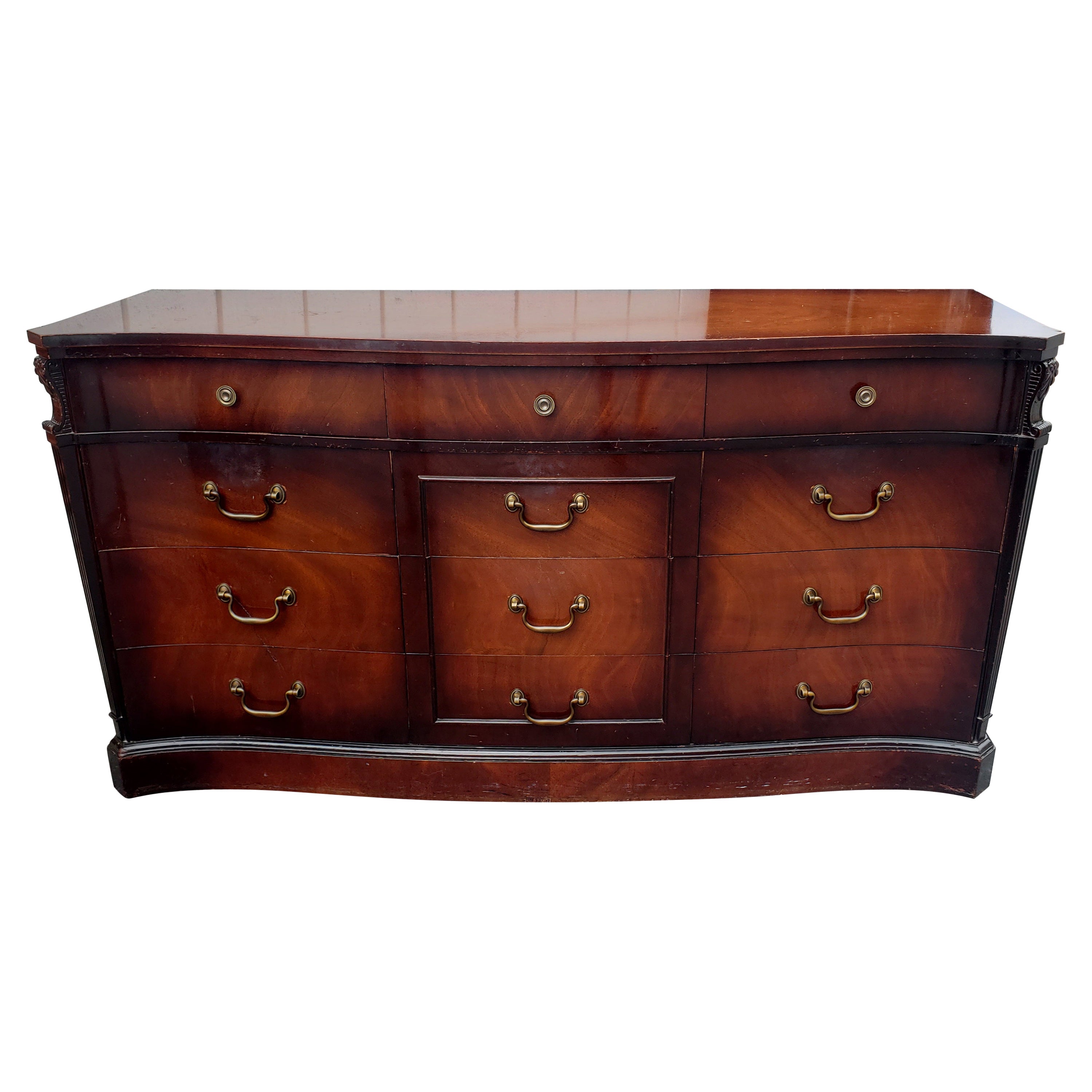 1940s Carlton House Mahogany 12-Drawer Triple Dresser