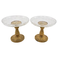 Pair of Antique Gilt Bronze & Crystal Tazzas or Pedestal Bowls