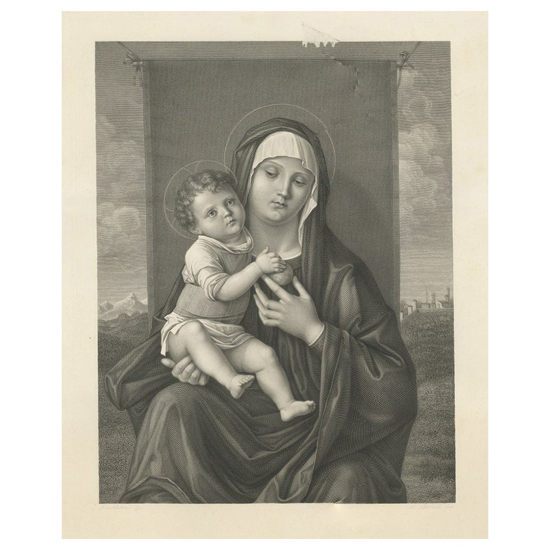 Antique Print of Mary Holding Jesus Christ, C.1880
