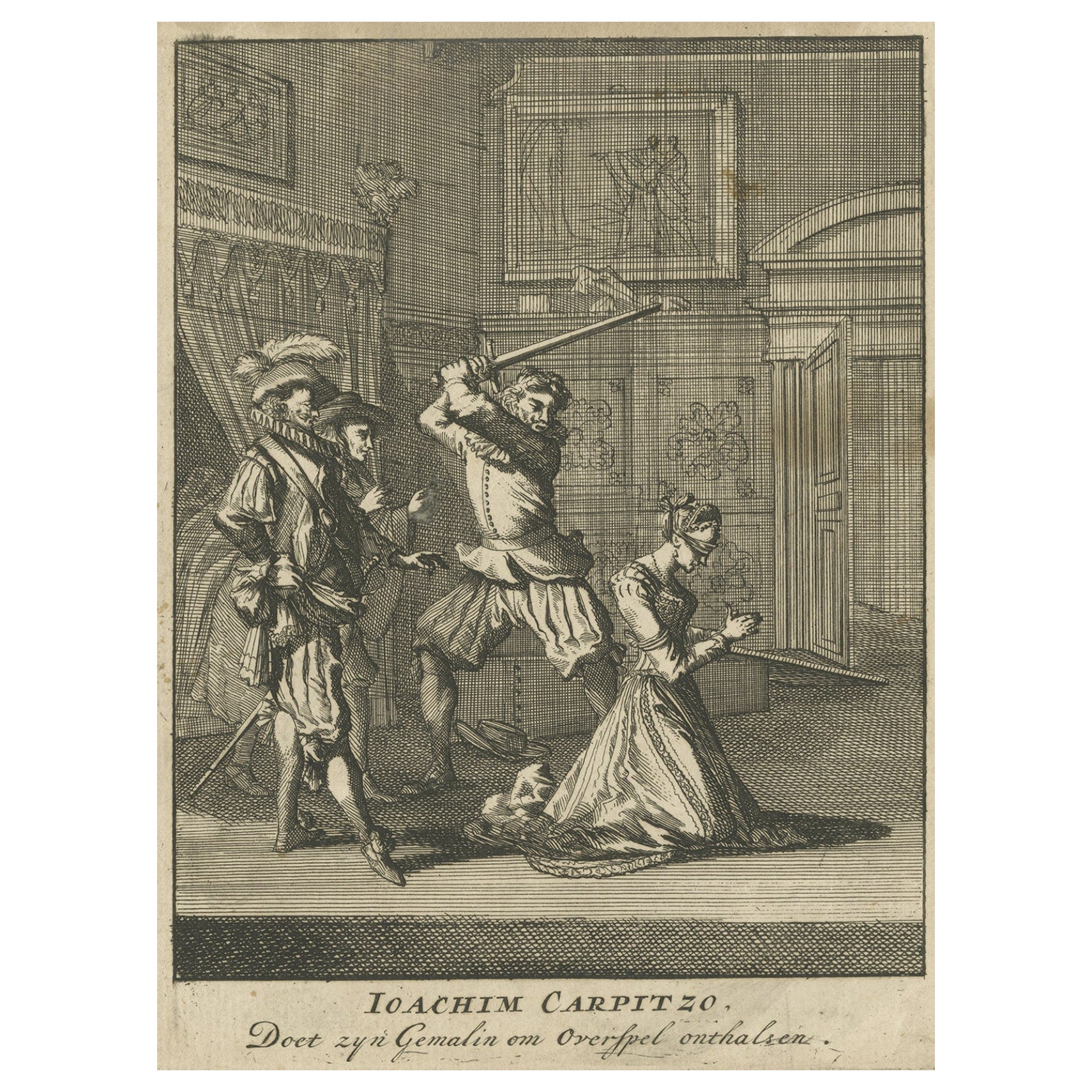 Antique Print of Joachim Von Carpzov and His Wife's Execution, 'Decapitation'