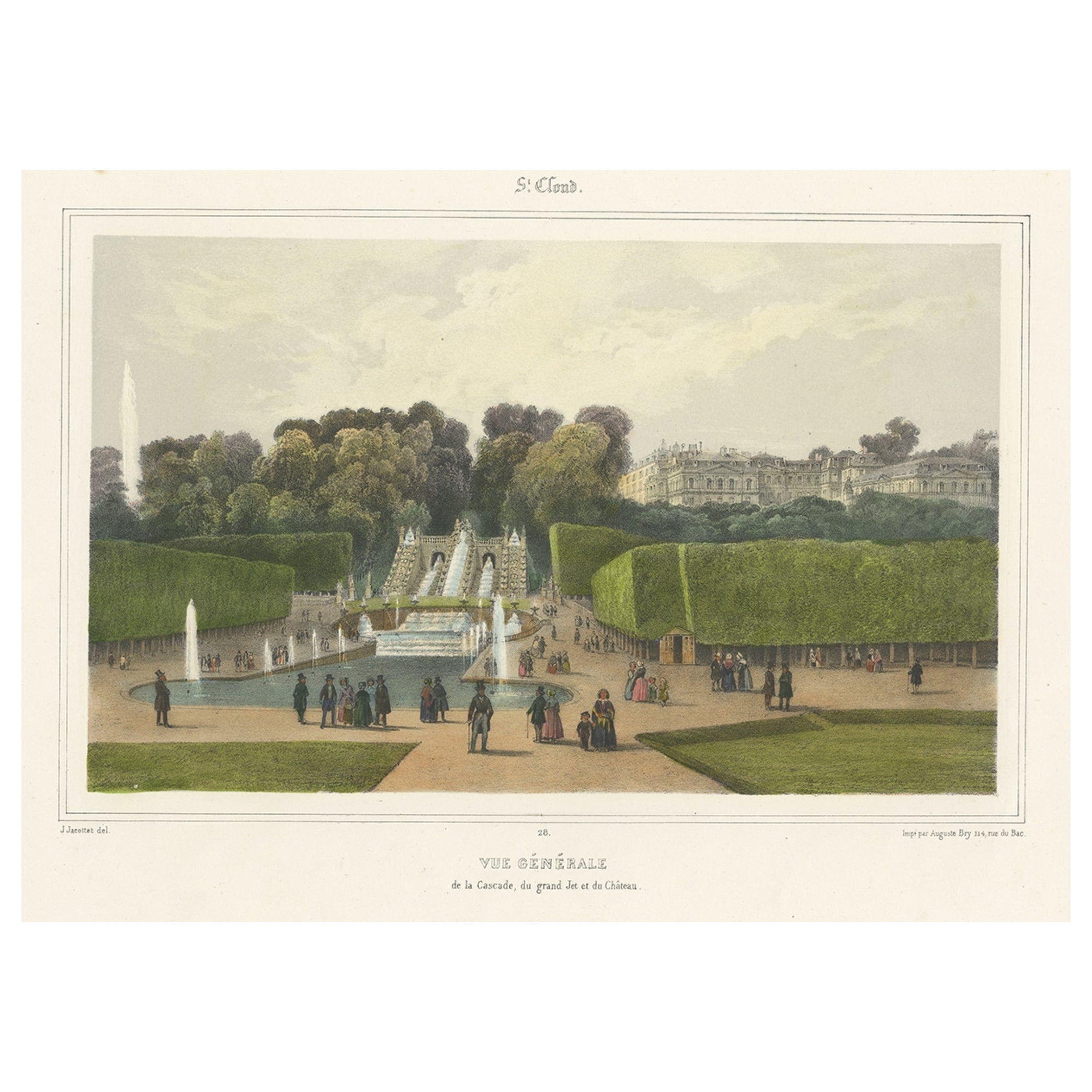 Antique Print of Parc de Saint-Cloud Near Paris, France, 1856 For Sale