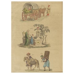 Handcolored Antique Print of Daily Life Scenes in Turkey, 1810