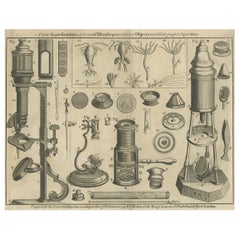 Rare Antique Engraving of Microscopes, 1749