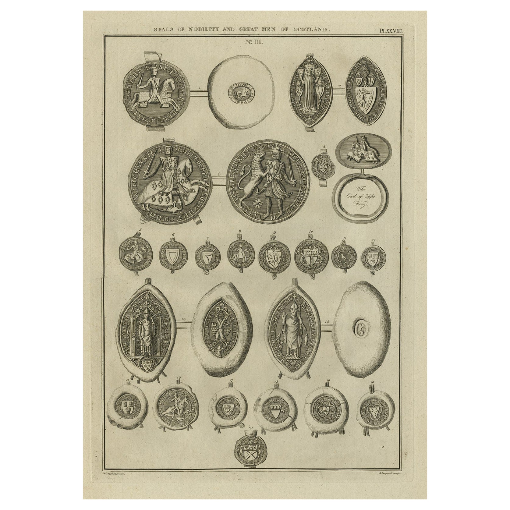 Antique Print of Seals of Nobility and Important Men of Scotland, 1792 For Sale