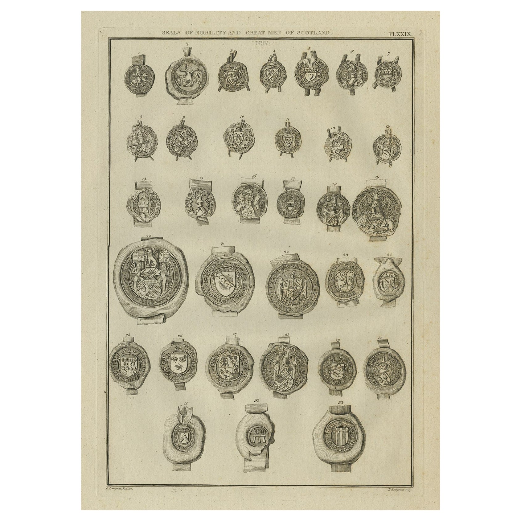 Antique Print of Seals of Nobility and Important Men of Scotland, 1792 For Sale