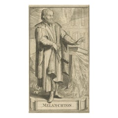 Antique Old Print of Reformer Philipp Melanchthon, Collaborator with Martin Luther, 1701