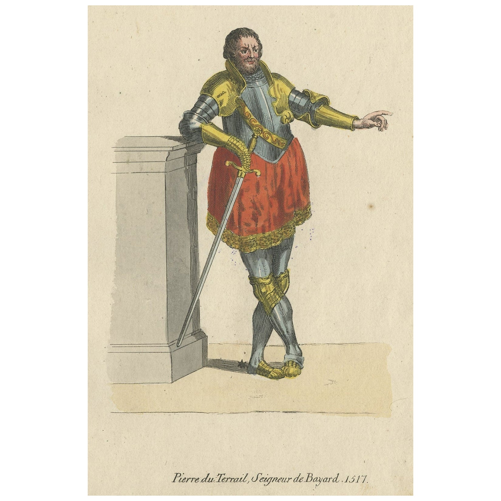 Antique Print of a French Knight Named Pierre Terrail, 1805