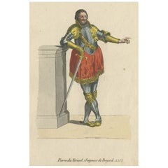 Antiker Druck eines französischen Ritters namens Pierre Terrail, 1805