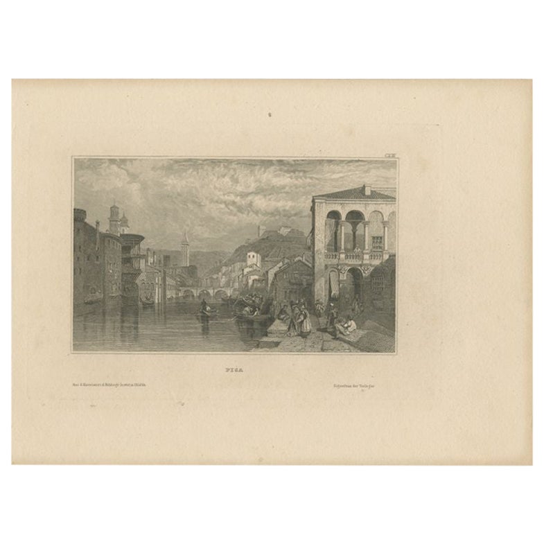 Antique Print of Pisa in Italy, 1836