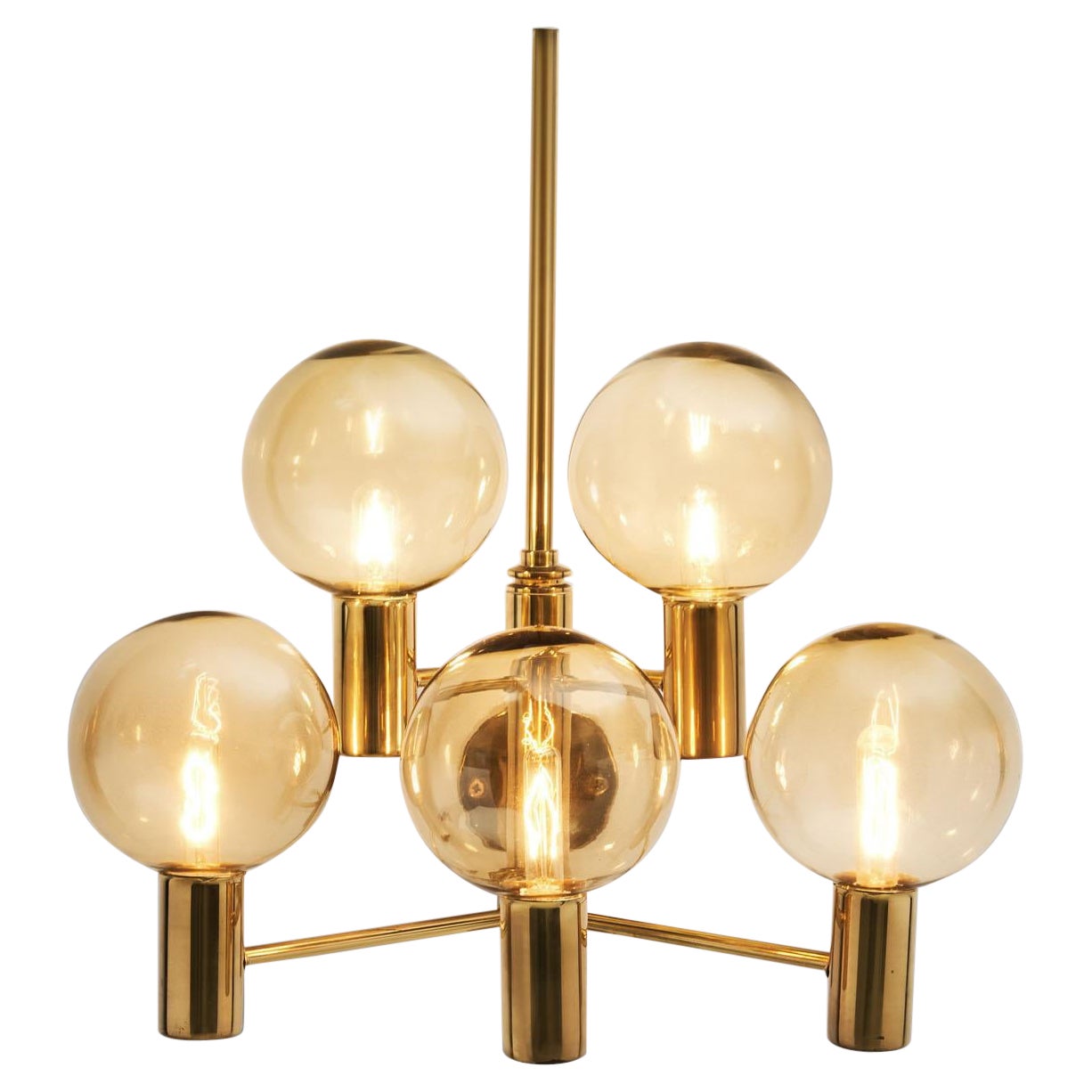 Hans-Agne Jakobsson Brass Wall Lamp with Smoked Glass Shades, Sweden, 1960s For Sale