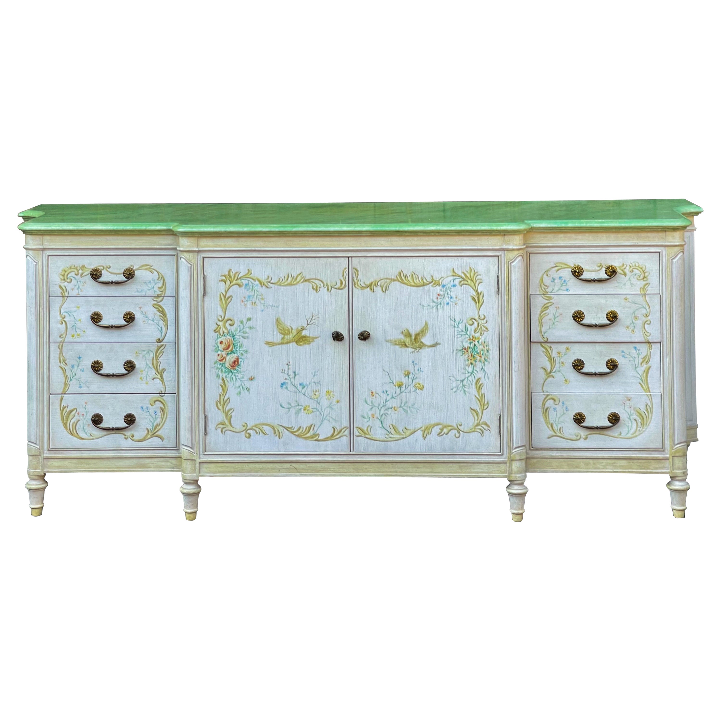 1960s Venetian Style Italian Sideboard / Credenza Or Cabinet W/ Faux Marble Top For Sale