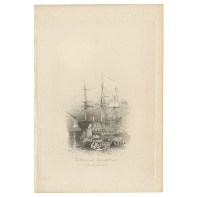 Antique Print of Napoleon Bonaparte on Board of the HMS Bellerophon For Sale