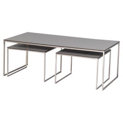 90s coffee / nesting table stainless steel foot and trespa top set/3
