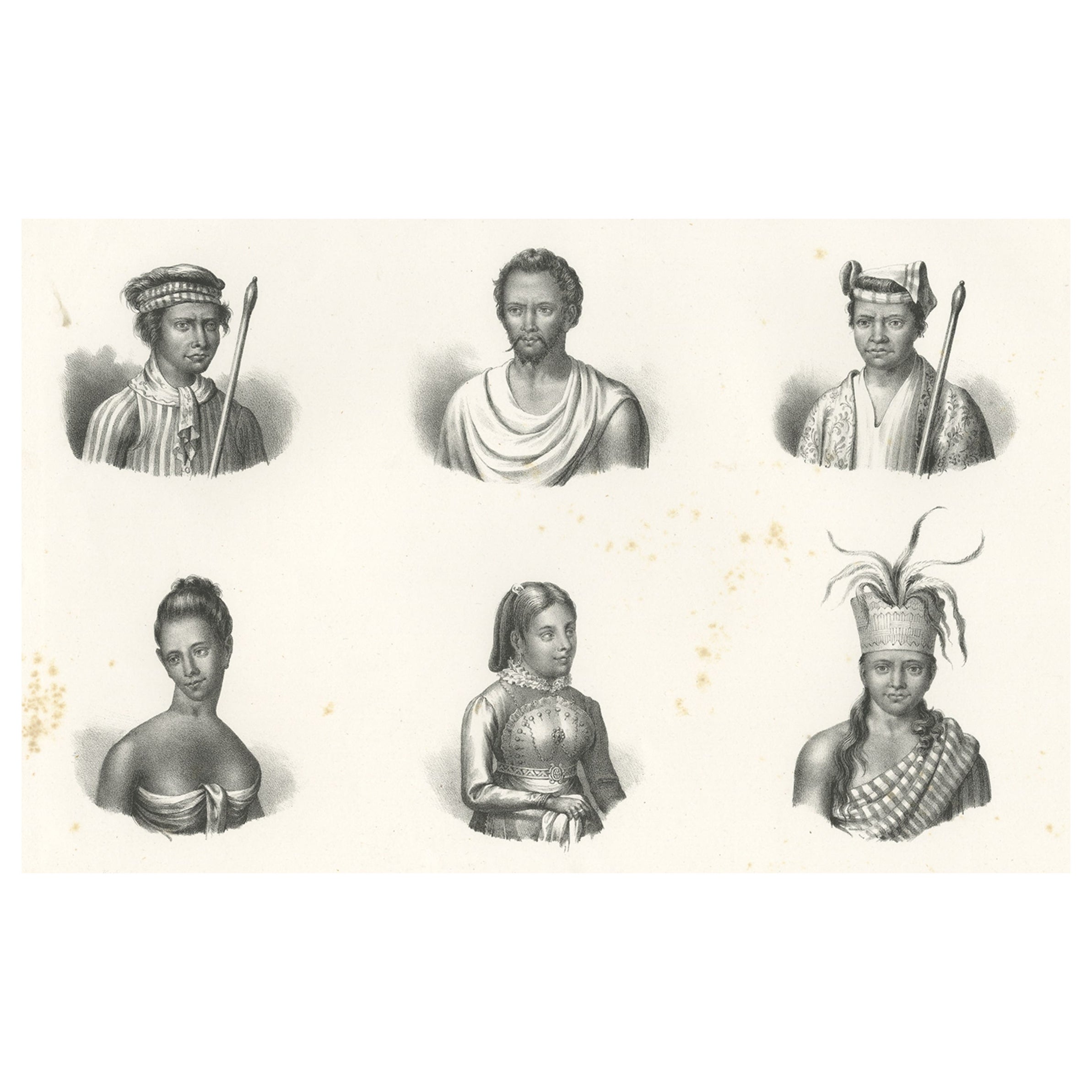 Antique Print of Natives from Timor, c.1845